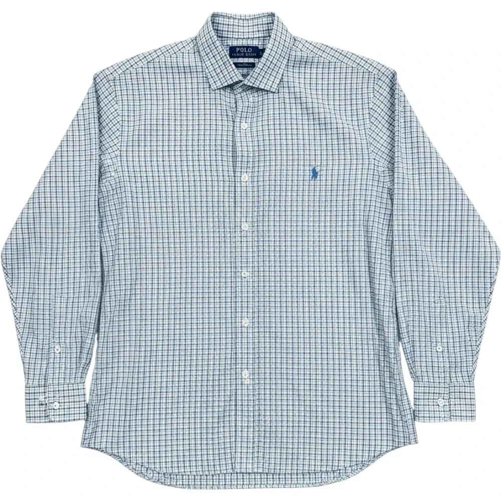 Polo Ralph Lauren Classic Fit Shirt Men XXL Blue White Gray Plaid Stretch Preppy